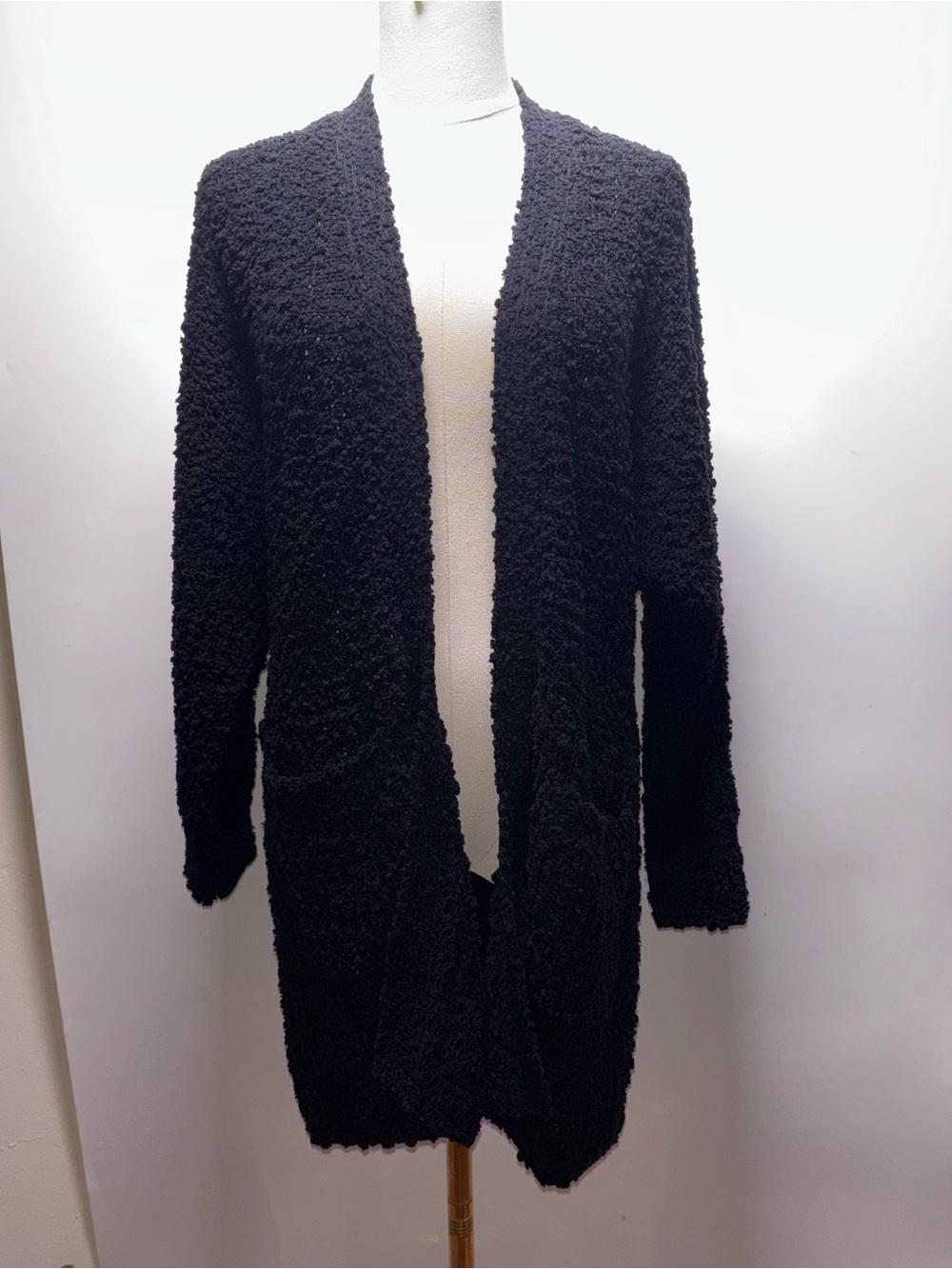 Bobeau Black Open-Front Textured Cardigan Size S